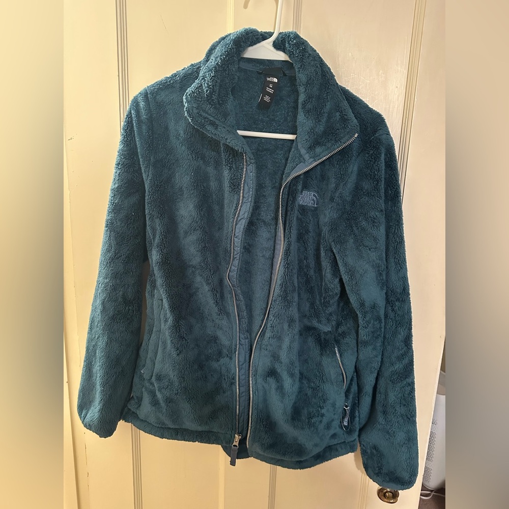 North Face women’s osito fleece jacket in teal blue. Size medium